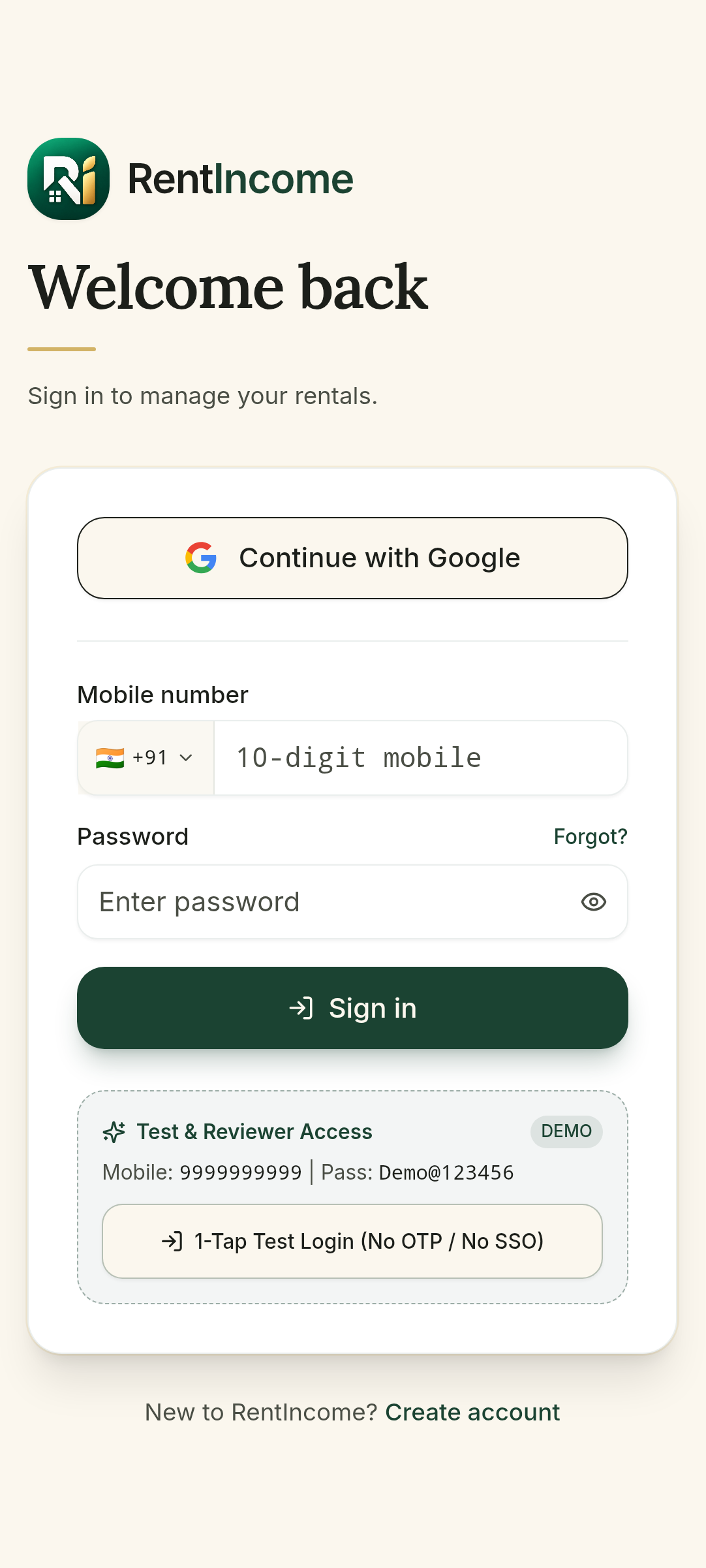 RentIncome Android Mockup